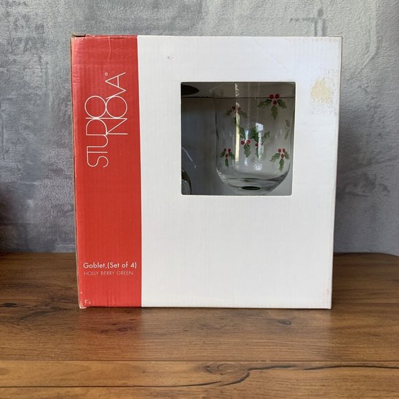Studio Nova HOLLY BERRY GREEN Set Of 4 Water Goblets NEW In Box Vintage - Picture 2 of 8